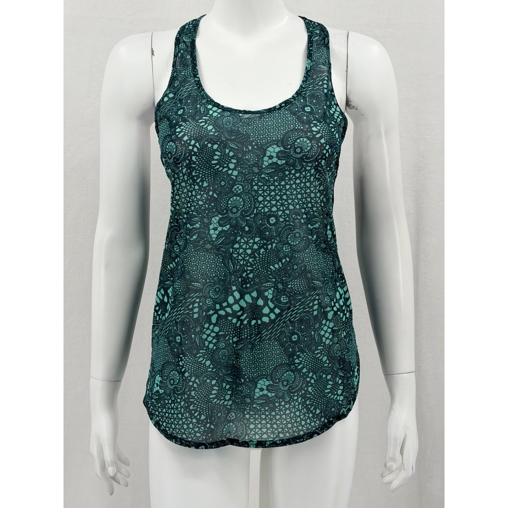 Lululemon Top Womens 2 Green Lace Bali Breeze 105 Singlet Racerback Gym Yoga